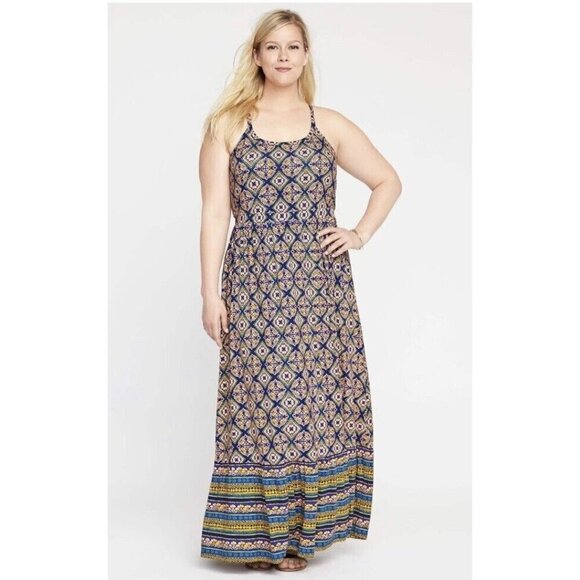 Old Navy Maxi Dress Flowy Long Womens Sz M Y2K 90s Geometric Multicolor Festival - Picture 1 of 9